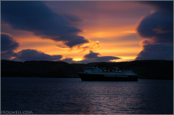 Sunset with a Caledonian MacBrayne ferry coming into Oban