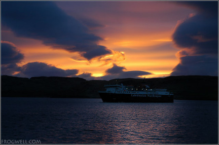 Sunset with a Caledonian MacBrayne ferry coming into Oban