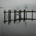 Close up of old pier on Loch Earn, St. Fillans with a driftwood branch stuck on it