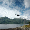 RAF Augusta/Westland EH101 passes over the Corran Ferry.