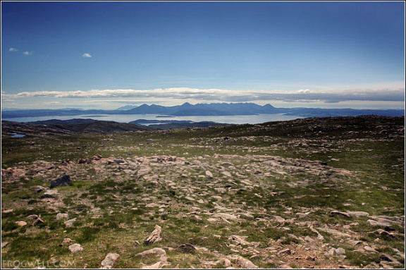 Looking West from the top of Applecross Pass.  The Isle of Raasay and the Isle of Skye can be seen in the background.