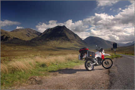 My KLR650 at the top of Glen Etive