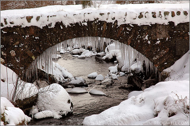 Icicles under an old bridge in the Small Glen